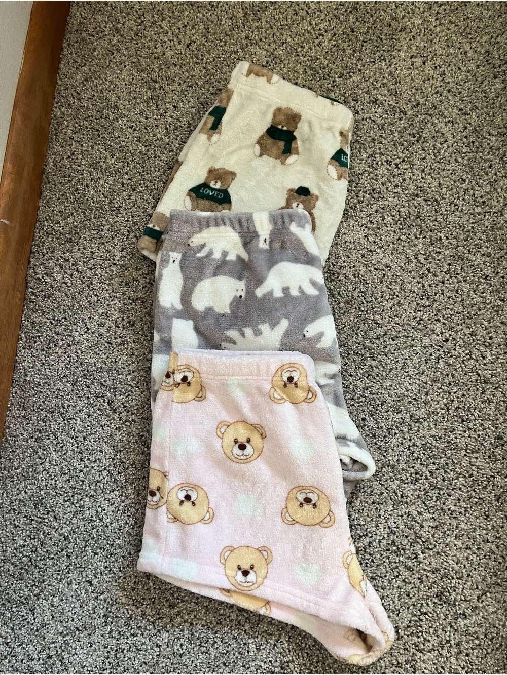 SHEIN Pink, Gray & Cream Fleece Bear Print Shorts Trio